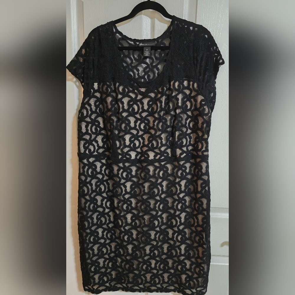 Lane Bryant Black Lace Overlay Dress with Nude Lining
